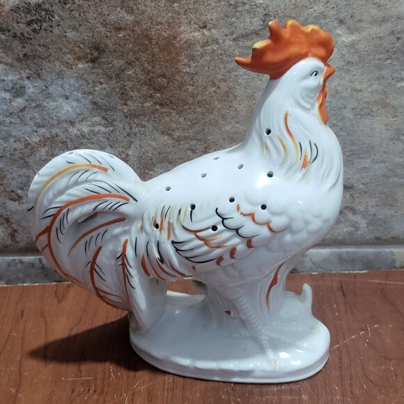 Vintage White Rooster Scented Sachet Potpourri Holder Ventilation Holes Top Deco - Picture 2 of 11